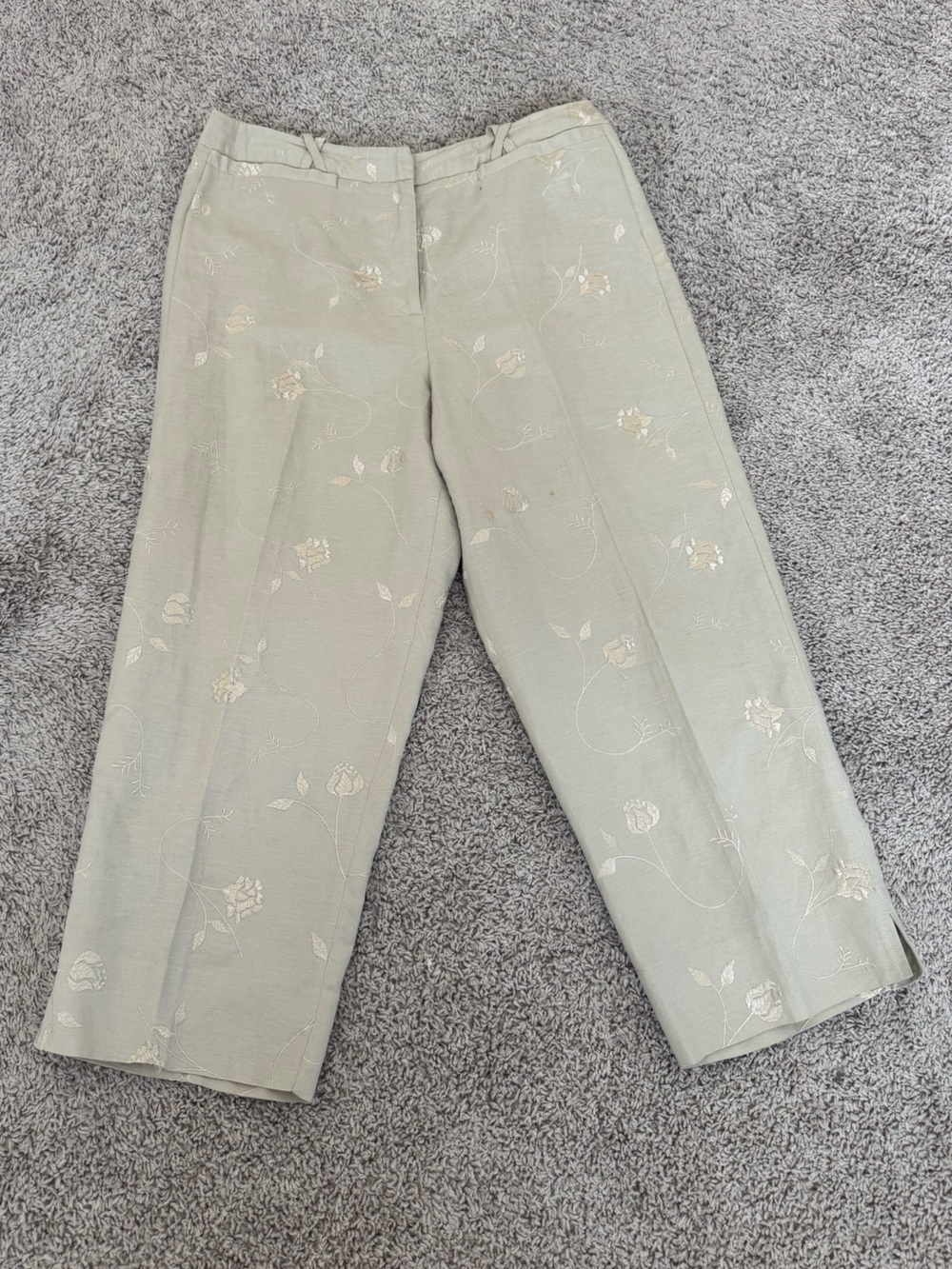 Briggs New York Tan Floral Embroidered Chinos
